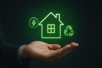 Eco-Friendly Smart House Icon Presentation Clean Dark Background Digital Image Sustainable Living Concept