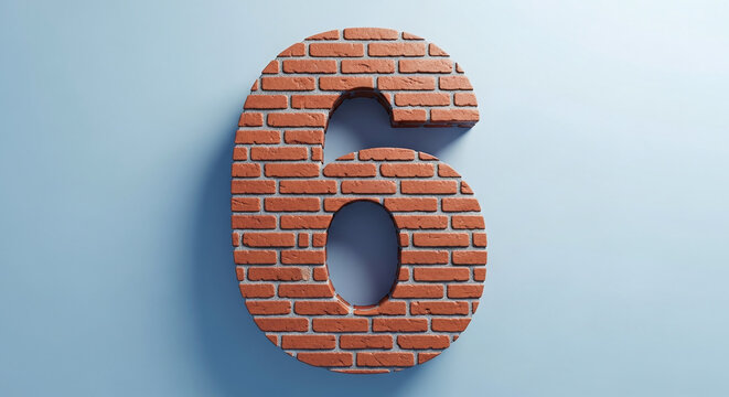 Brick Number Six A Dimensional Rendering on Blue, Representing Figures and Time