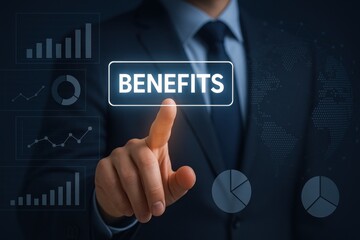 Strategic Selection of Employee Benefits Icons Modern Office Visual Data Insights Global Network Digital Perspective