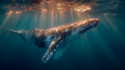 an image of whale in a light ocean, realistic photography