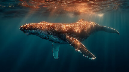 an image of whale in a light ocean, realistic photography