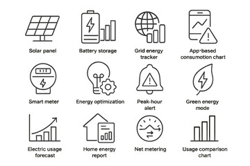 Renewable energy icons for home and grid management solutions
