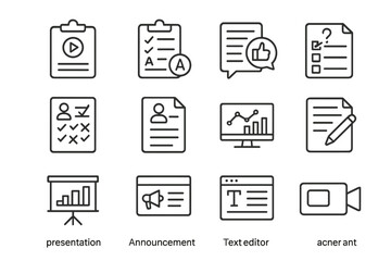 Black and white business icons for presentation and communication tools