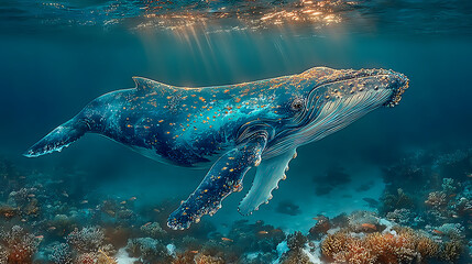 an image of whale in a light ocean, realistic photography