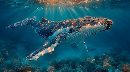 an image of whale in a light ocean, realistic photography