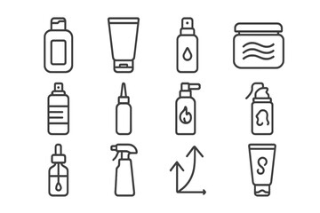 Collection of skincare and haircare product icons on gray background
