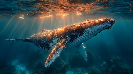 an image of whale in a light ocean, realistic photography
