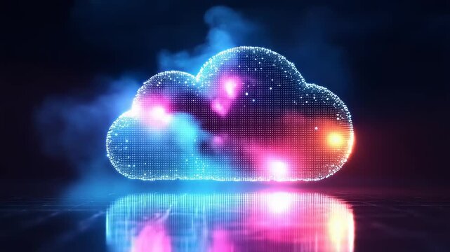 Digital Cloud Logo with Pixelated Edges and Neon Glow