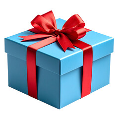 Obraz premium Minimalist Present Box with Red Ribbon on Pastel Blue Package, Clean PNG Cutout
