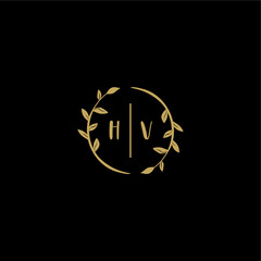 HV feminine and elegant wedding monogram initial logo with circle floral gold