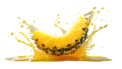 Pineapple Splash: a vibrant display of a pineapple slice erupting in a juicy burst of freshness, creating a dynamic image of tropical delight.