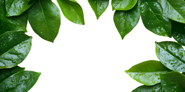 Emerald Foliage Frame: Fresh, vibrant green leaves form a natural frame, creating a refreshing design element, showcasing organic textures and the purity of the environment.