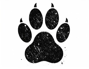Distressed black paw print on white background