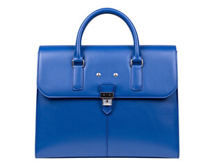  Structured Blue Leather Briefcase-Style Handbag, Front-Facing, Centered on White, Isolated PNG