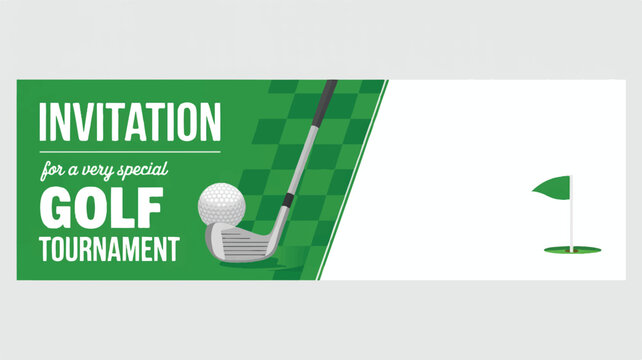 Green golf invitation with club ball and flag tournament