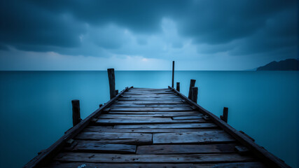 Fototapeta premium Serene Wooden Pier Extending into Calm Ocean Waters