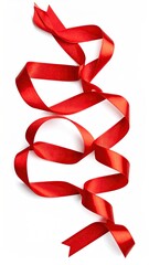 Red ribbon in graceful twists against white