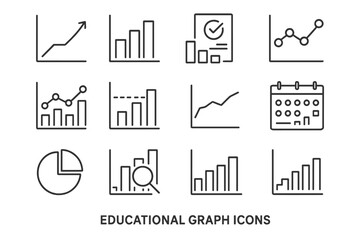 Educational graph icons: charts, analysis, data trends for learning