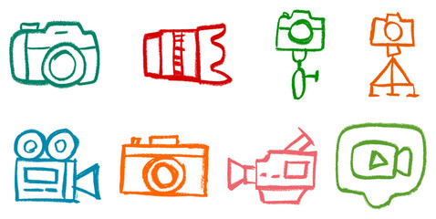 Camera Filming Related Icon Crayon Chalk Drawing Doodle Vector