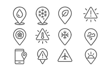 Set of weather and environment icons in minimalist outline style