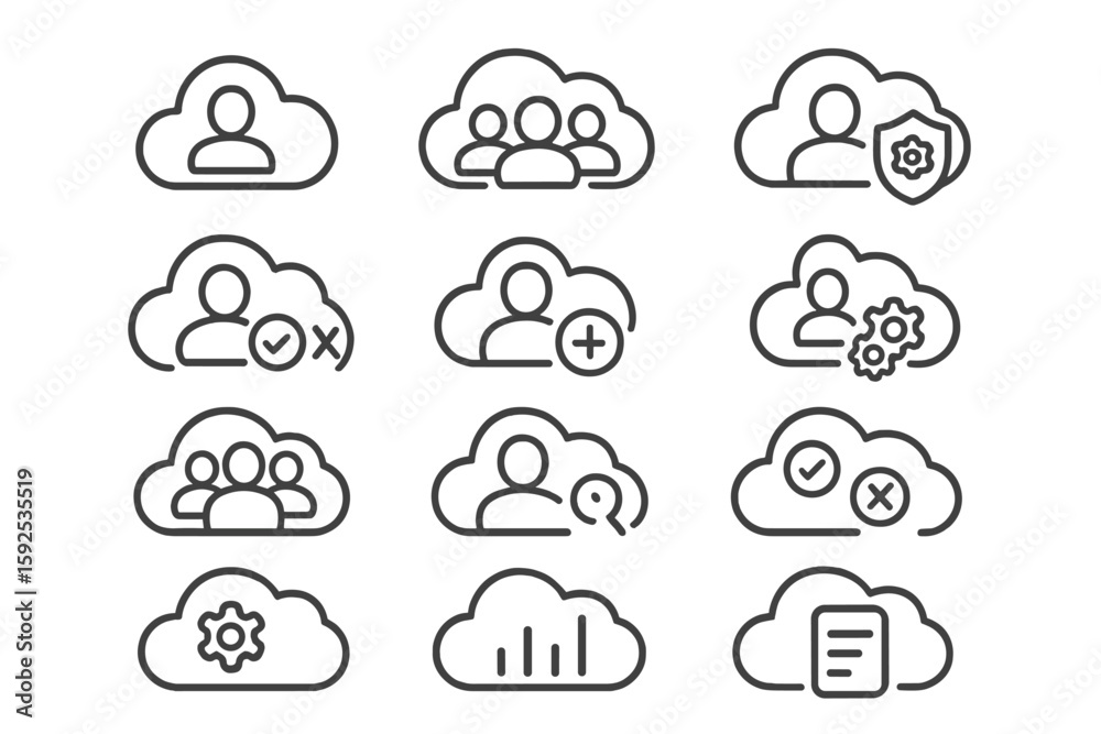 Poster cloud computing icons set for data management and user profiles