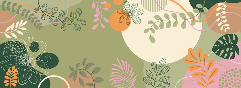 Hand drawn art drawing with abstract shape. Abstract plant art design for print, cover, wallpaper, Minimal and natural wall art.