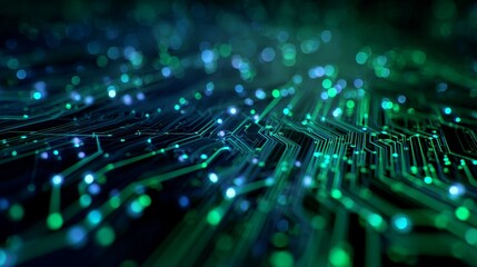 Futuristic digital circuitry with glowing neon lights in technology concept