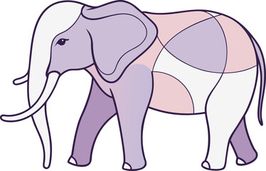 Obraz premium Stylized Elephant Illustration with Pastel Color Blocks and Dark Outline