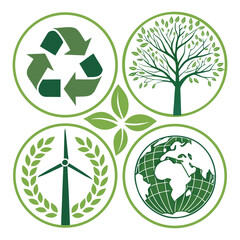 Eco friendly icons – recycle, tree, energy bulb, leaf, green vector set .