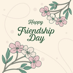 Happy Friendship Day Floral Greeting Card – Elegant Hand-Drawn Flowers Vector