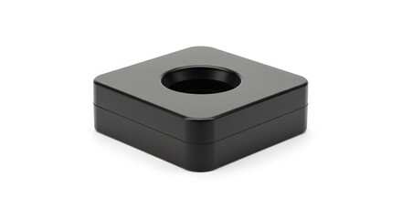 Obraz premium Modern Black Square Base with Central Circular Opening Isolated on White Background for Technology and Design Concepts