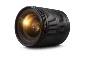 Camera lens with transparent background showing light reflections
