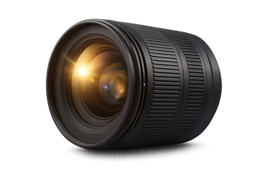 Camera lens with transparent background showing light reflections