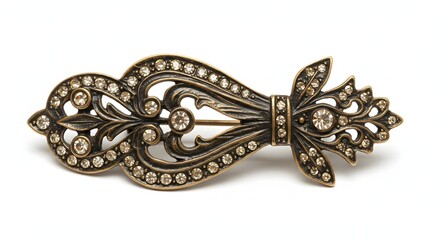 Elegant vintage brooch adorned with sparkling clear crystals isolated on a clean white background exuding timeless luxury and refined style