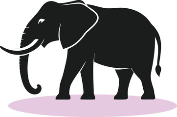 Fototapeta premium Elegant Black Elephant Silhouette Walking on a Light Purple Surface