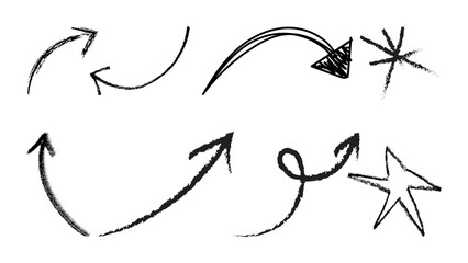 Set of hand-drawn arrows, circles and lines. Collection of hand drawn arrows on a transparent background. Arrow icons