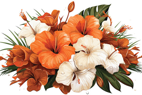 tropical flower white background no shadow vector and illustration 