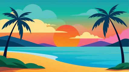 tropical beach with palm trees landscape