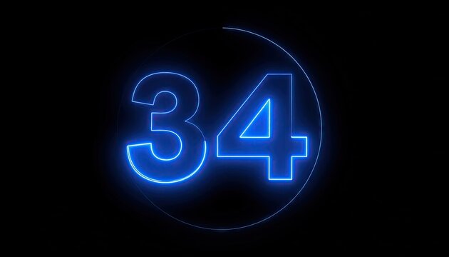 Neon blue numbers 34 in a circle