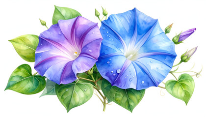 Beautiful Watercolor Illustration of Morning Glory Vine Flowers
