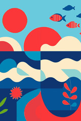 Fototapeta premium Colorful Retro Ocean Wave Seamless Pattern Vector 