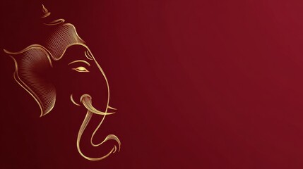 Elegant gold elephant line art on rich red background