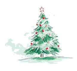 Fototapeta premium Watercolor Christmas Tree Festive Holiday Illustration 