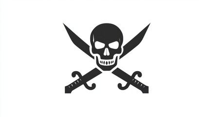Pirate skull and crossed swords emblem on white background