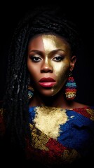 Striking portrait of woman with bold makeup colorful earrings