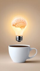 Creative coffee concept with brain light bulb