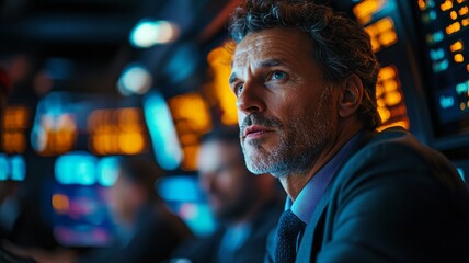 Obraz premium Diverse trading team reacting emotionally to real-time market fluctuations