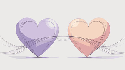 Two glossy hearts connected by delicate lines in soft pastel colors