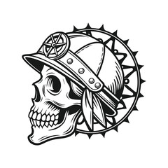 Tattoo style vector – skull with flowers, vintage engraving look, black and white .