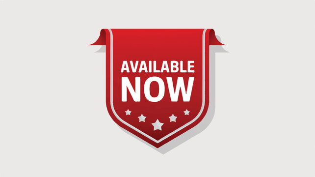 Red banner badge with white text available now vector